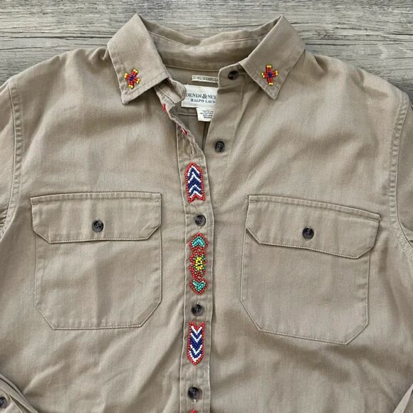 Vintage Denim & Supply Ralph Lauren Western Navajo Beaded Button Shirt Size S - Picture 2 of 6